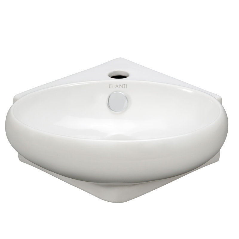 Elanti White Porcelain Oval Wall Mount Bathroom Sink with Overflow